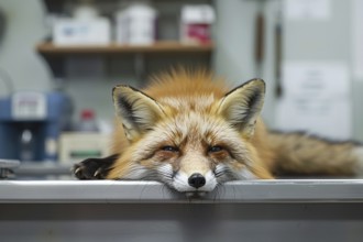 Wild fox at vet. KI generiert, generiert, AI generated