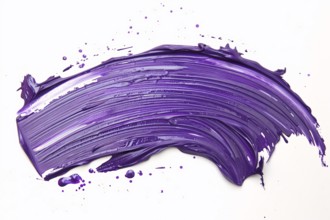 Thick purple oil paint brush stroke on white background. Generative AI, AI generated