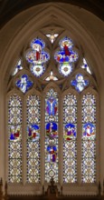 Stained glass east window by James Powell 1851, Wroughton church, Wiltshire, England, UK, Nativity,