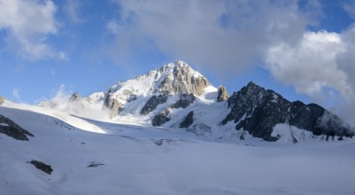 High alpine mountain landscape, summit of the Aiguille de Chardonnet and Glacier du Tour, glaciers