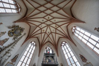 Gothic net vault from 1488 in the choir, St Mary's Church, Kalbensteinberg, Middle Franconia,