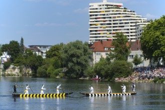 Fishermen's punt on the Danube, an old custom in Ulm, Swabian Alb, Baden-Württemberg, Germany,