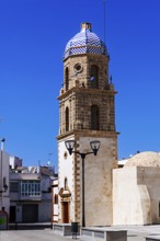 Church tower with round dome, Rota, Andalusia, Spain, Europe