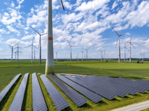 Wind farm near Marsberg, photovoltaic system, utilisation of land for renewable energies,