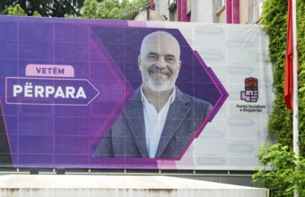 Large political billboard poster Prime Minister Edi Rama of the Albanian Socialist party, city