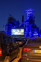 Drive-in cinema Dortmund, against the backdrop of the former blast furnace plant Phönix-West in