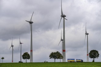 Wind farm east of Paderborn, on the B64 federal highway, North Rhine-Westphalia, Germany, Europe