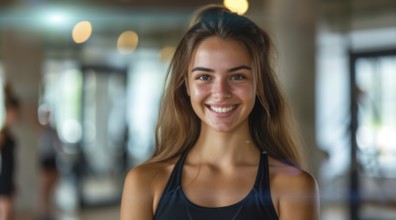 Yoga instructor in class for flexible yoga poses and mindful spiritual meditation relaxation, AI