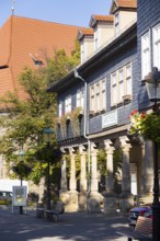 Arcades from 1585 on the market square, Arnstadt, Thuringia, Germany, Europe