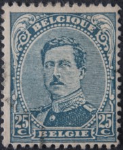 Albert I (1875-1934) was King of Belgium from 1909-1934. Portrait in a Belgian postage stamp