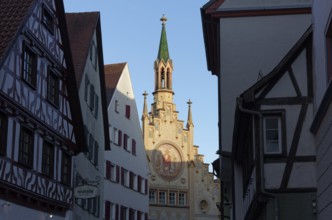 Old town alley with view of the Hospital of the Holy Spirit, neo-Gothic façade, Bad forest lake,