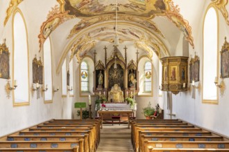 Interior of the branch church of St Andreas in Thalkirchen, Bad Endorf, Bavaria, Germany, Europe