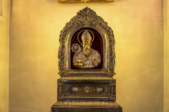 Silver bust reliquary of St Nicholas in the interior of the parish church of St Nicholas in