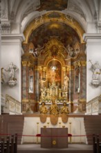 Interior view of the main altar with painting St John on Patmos by Johann Baptist Zimmermann,