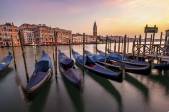 Venetian gondolas, boat dock at the customs office on the Grand Canal, Gondola Traghetto Dogana,