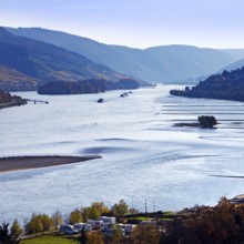 Elevated view of the wide Rhine in Bacharach, UNESCO World Heritage Upper Middle Rhine Valley,