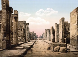 Fortuna Street, Pompeii, Italy, Historic, digitally restored reproduction from a 19th century