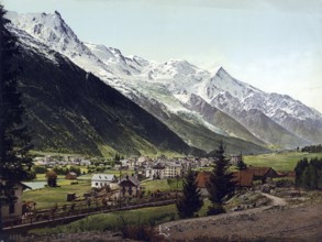 Chamonix and Montblanc mountains, Switzerland, digitally restored reproduction from a 19th century