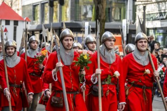 Parade of historically costumed guildsmen, Sechseläuten or Sächsilüüte, Zurich Spring Festival,