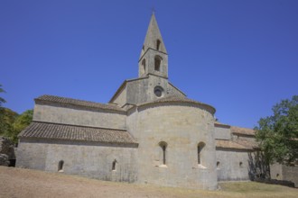 Exterior view of the Romanesque Cistercian abbey of Le Thoronet, Département Var, France, Europe