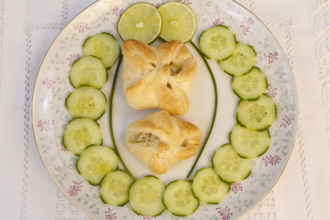 Southern German cuisine, trout cream in puff pastry, starter, fish dish, baked, from the oven,