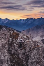 Trail running on the Grubigstein in the Tiroler Zugspitzarena in Tyrol in the Alps in Austria