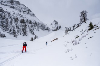 Ski tourer, Snowy mountain landscape, Bernese Alps, Bernese Oberland, Switzerland, Europe