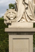 Mittelzell, Reichenau Island, Lake Constance, statue of St Mark, inscription, Lion of St Mark,