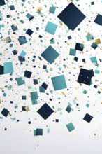 Abstract New Years Eve confetti explosion, with minimalist colored squares and circles falling