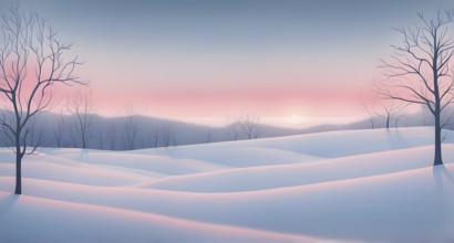 Illustration of a cold winter sunrise, represented by a minimalist gradient of soft pastel pinks