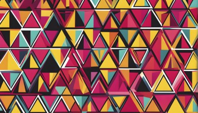 Abstract pop art illustration background in vibrant yellow, pink and red, minimalist wallpaper, AI