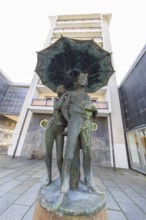 Bronze sculpture Jugendbrunnen by Johann Belz on the Straße der Nationen between tower blocks,