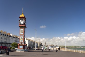 Seafront promenade with the Queen Victorias Jubilee Clock in Weymouth, Dorset, England, Great