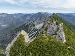 Aerial view, summit and degree, Bavarian and Austrian Schinder, Tegernsee mountains in the Mangfall