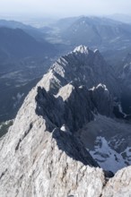 Steep rocky ridge, Waxensteinkamm, with summit Waxenstein, view from the summit of the Zugspitze,