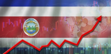 Costa rica economy growth on financial chart. Costa Rica flag on financial growth graph