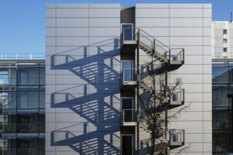 External staircases with shadows cast by a modern office building, Erlangen, Middle Franconia,