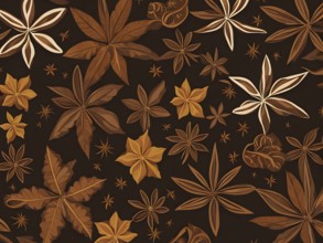 Abstract wallpaper illustration of Christmas spices like cinnamon sticks, star anise, and cloves,