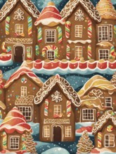 Abstract wallpaper illustration of of gingerbread house decoration, AI generated