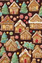 Abstract wallpaper illustration of of gingerbread house decoration, AI generated