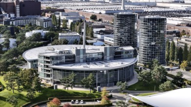 The car towers of the Autostadt, Wolfsburg, 29.09.2024. The Volkswagen Group has announced