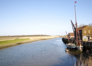 Cygnet an historic Spritsail Barge built 1881 on the River Alde at Snape Maltings, Suffolk,