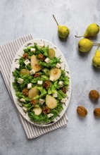 Keto Salad, pear with blue cheese and walnut, selective focus, no people, close-up