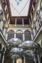 Palazzo Strozzi, courtyard, spheres, reflection, architecture, installation, travel, tourism,
