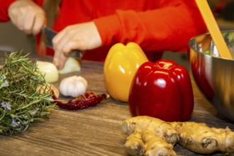 Vegan cooking: Close-up of peppers and ginger