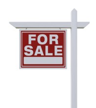 Left facing for sale real estate sign isolated on a white background