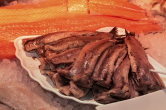 Close-up of a fish counter