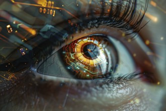 Futuristic technology concept showing cybernetic eye. Artificial intelligence, AI generated