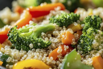 Close up of healthy vegan meal with quinoa and vegetables. Generative Ai, AI generated