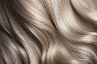 Close up of shiny long ash blond hair. KI generiert, generiert AI generated